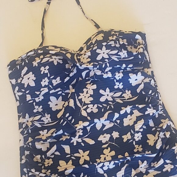 Heat Blue and White Flower Print Tankini Top - Picture 2 of 6